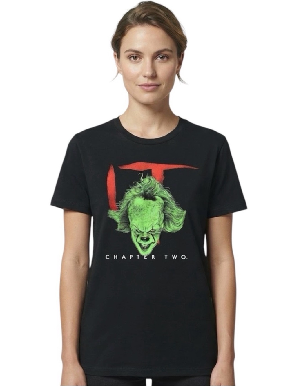 IT CHAPTER TWO Pennywise Graphic Tee Cap Sleeve Black Green Small Indie Sleaze